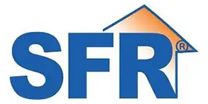 A logo of SFR in blue with a white background