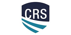 A logo of CRS n blue with white background